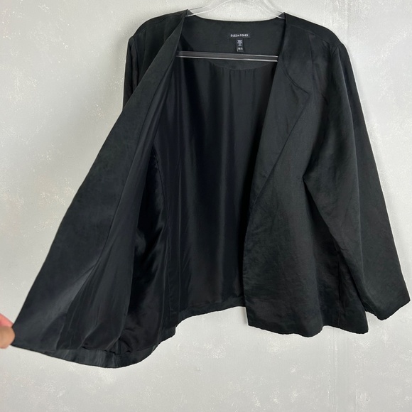 Eileen Fisher women size 1X open front jacket organic linen silk black w pockets - Picture 7 of 9